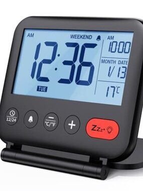 Digital Alarm Clock Travel Small Battery Desk Clock LCD Snooze Temperature Date